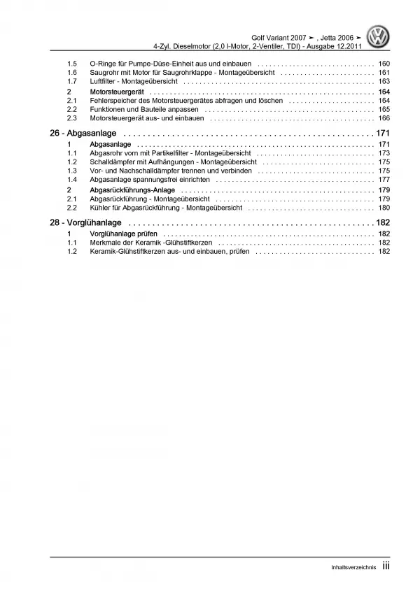 VW Jetta 5 1K (04-10) 4-Zyl. Dieselmotor TDI 2,0l 140 PS Reparaturanleitung PDF