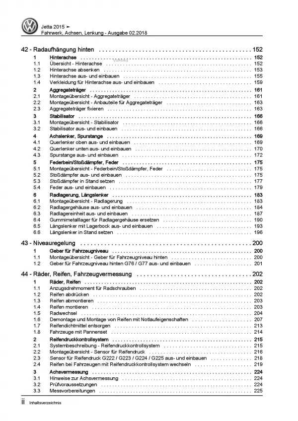VW Jetta 6 Typ AV 2014-2018 Fahrwerk Achsen Lenkung Reparaturanleitung PDF