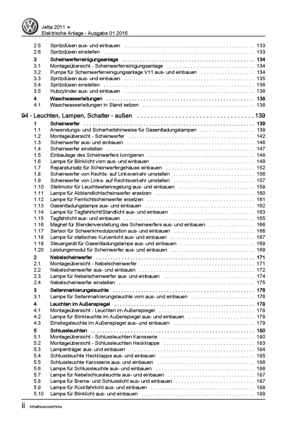 VW Jetta 6 Typ AV (10-14) Elektrische Anlage Elektrik Systeme Reparaturanleitug