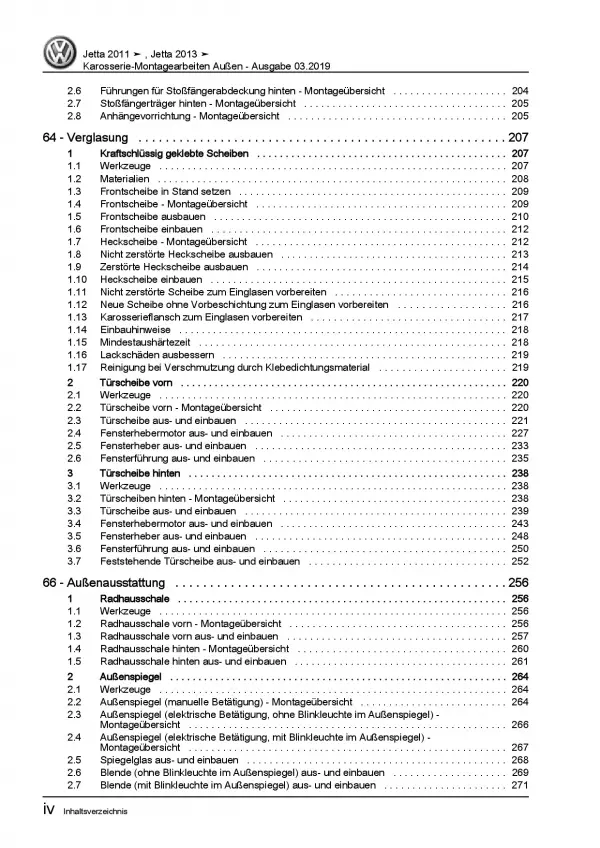 VW Jetta 6 AV 2010-2014 Karosserie Montagearbeiten Außen Reparaturanleitung PDF