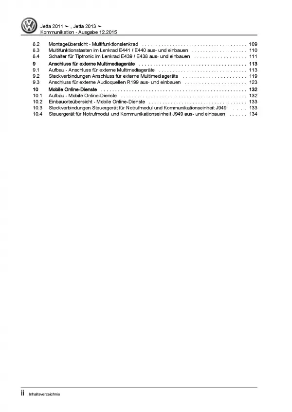 VW Jetta 6 AV 2010-2014 Radio Navigation Kommunikation Reparaturanleitung PDF