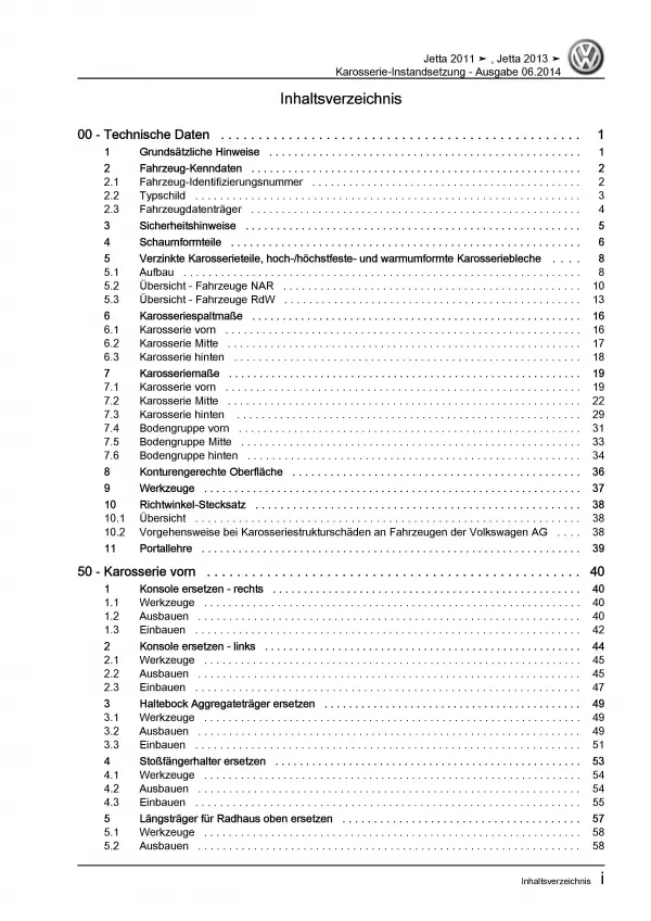 VW Jetta 6 AV 2010-2014 Karosserie Unfall Instandsetzung Reparaturanleitung PDF