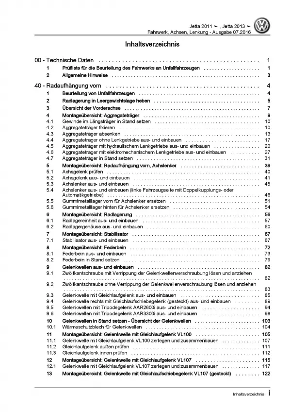 VW Jetta 6 Typ AV 2010-2014 Fahrwerk Achsen Lenkung Reparaturanleitung