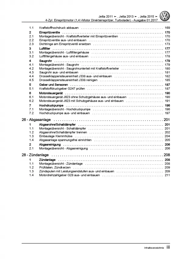 VW Jetta 6 Typ AV (10-14) 4-Zyl. 1,4l Benzinmotor 122 PS Reparaturanleitung PDF