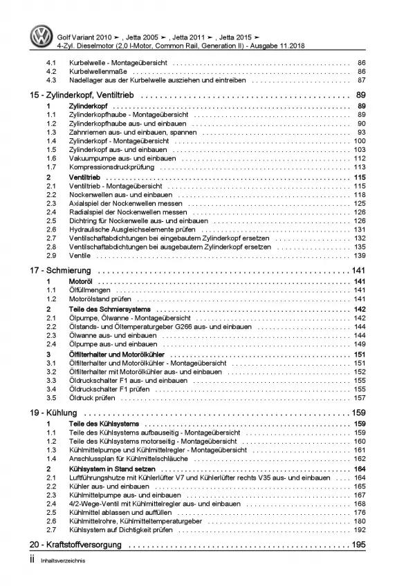VW Jetta 6 AV (10-14) 4-Zyl. 2,0l Dieselmotor TDI 110-140 PS Reparaturanleitung