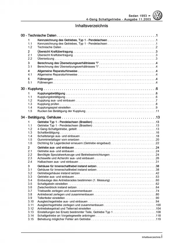 VW Käfer Sedan (91-04) 4 Gang Schaltgetriebe CDR Kupplung Reparaturanleitung PDF