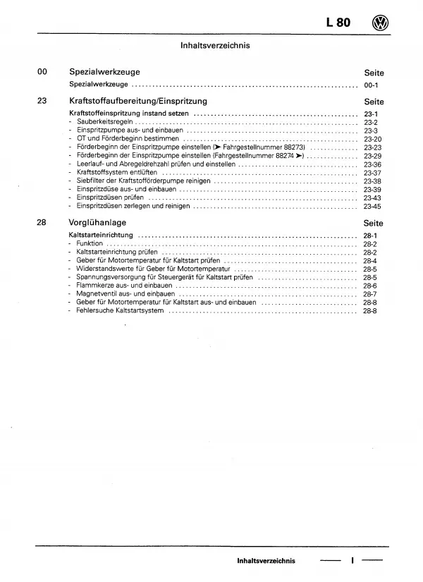 VW L 80 2V (95-01) Diesel Direkteinspritz- Vorglühanlage Reparaturanleitung PDF