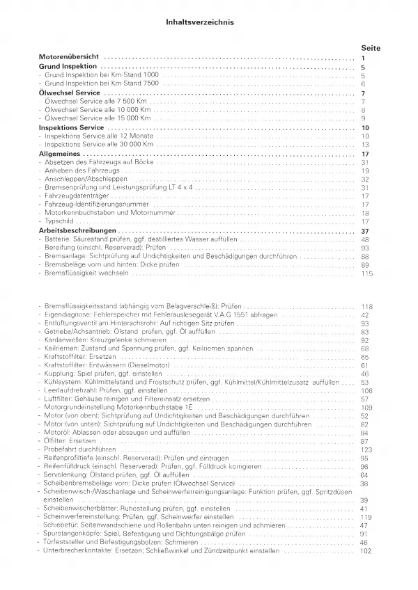 VW LT 1986-1996 Instandhaltung Inspektion Wartung Reparaturanleitung