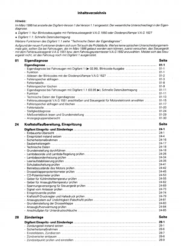 VW LT (75-96) Digifant Einspritz- und Zündanlage 2,4l 95 PS Reparaturanleitung