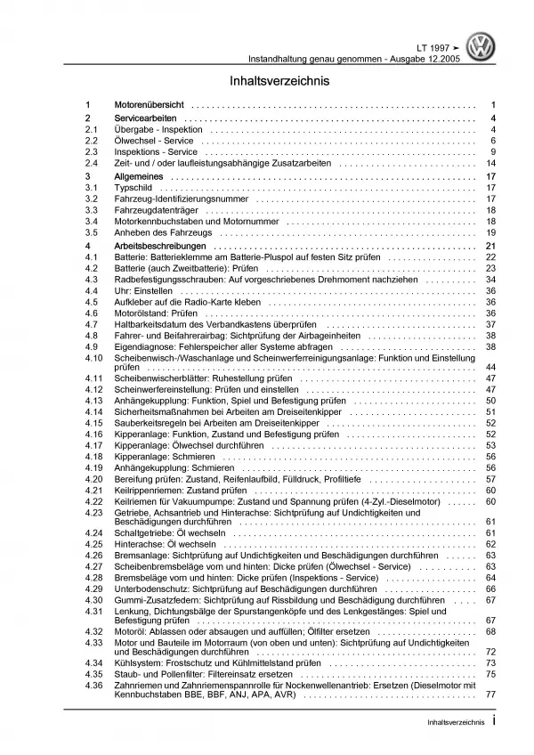 VW LT Typ 2D 1996-2006 Instandhaltung Inspektion Wartung Reparaturanleitung