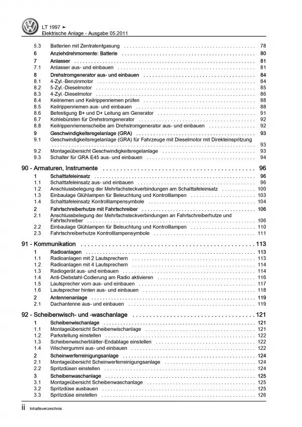 VW LT Typ 2D 1996-2006 Elektrische Anlage Elektrik Systeme Reparaturanleitung