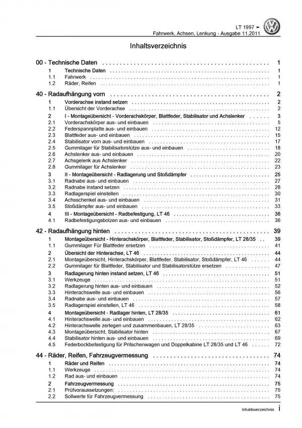 VW LT Typ 2D 1996-2006 Fahrwerk Achsen Lenkung Reparaturanleitung PDF