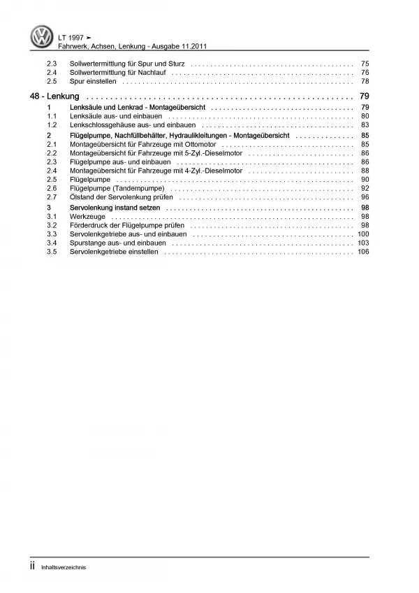 VW LT Typ 2D 1996-2006 Fahrwerk Achsen Lenkung Reparaturanleitung PDF