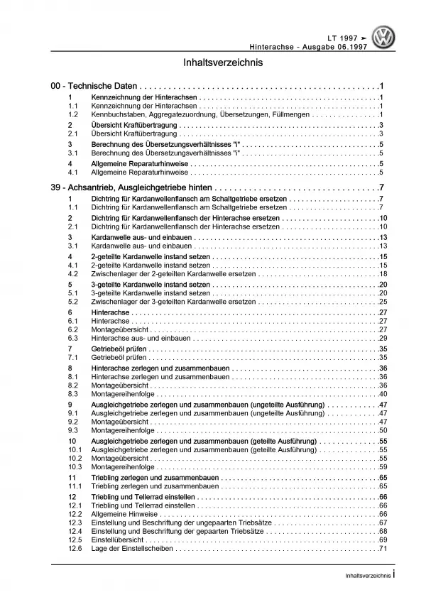 VW LT Typ 2D 1996-2006 Kardanwelle Achsantrieb hinten Reparaturanleitung PDF