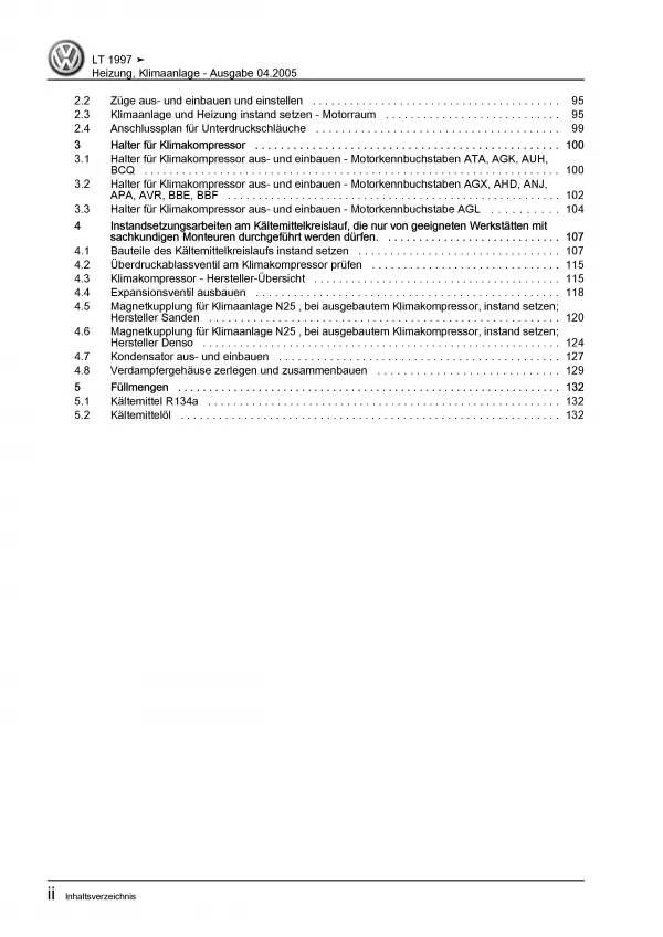 VW LT Typ 2D 1996-2006 Heizung Belüftung Klimaanlage Reparaturanleitung PDF