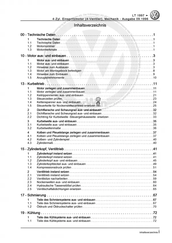 VW LT 2D (96-06) 4-Zyl. 2,3l Benzinmotor 143 PS Mechanik Reparaturanleitung PDF