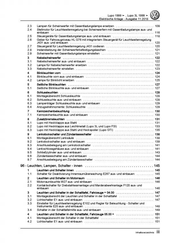 VW Lupo 3L 6E (98-06) Elektrische Anlage Elektrik Systeme Reparaturanleitung PDF
