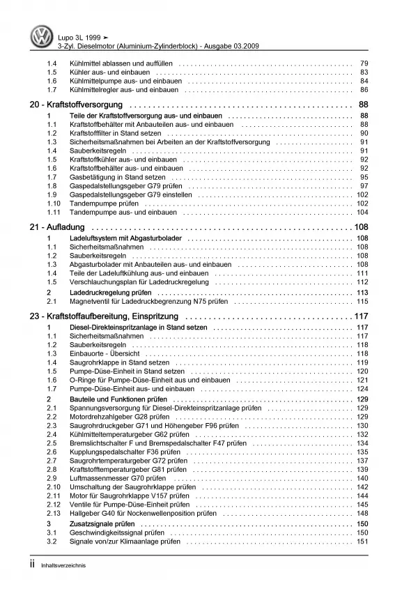 VW Lupo 3L Typ 6E 1998-2006 3-Zyl. 1,4l Dieselmotor TDI 61 PS Reparaturanleitung