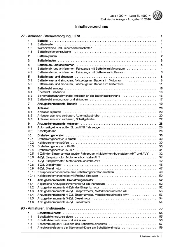 VW Lupo 6X 1998-2006 Elektrische Anlage Elektrik Systeme Reparaturanleitung PDF