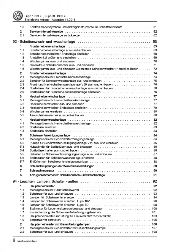 VW Lupo 6X 1998-2006 Elektrische Anlage Elektrik Systeme Reparaturanleitung PDF