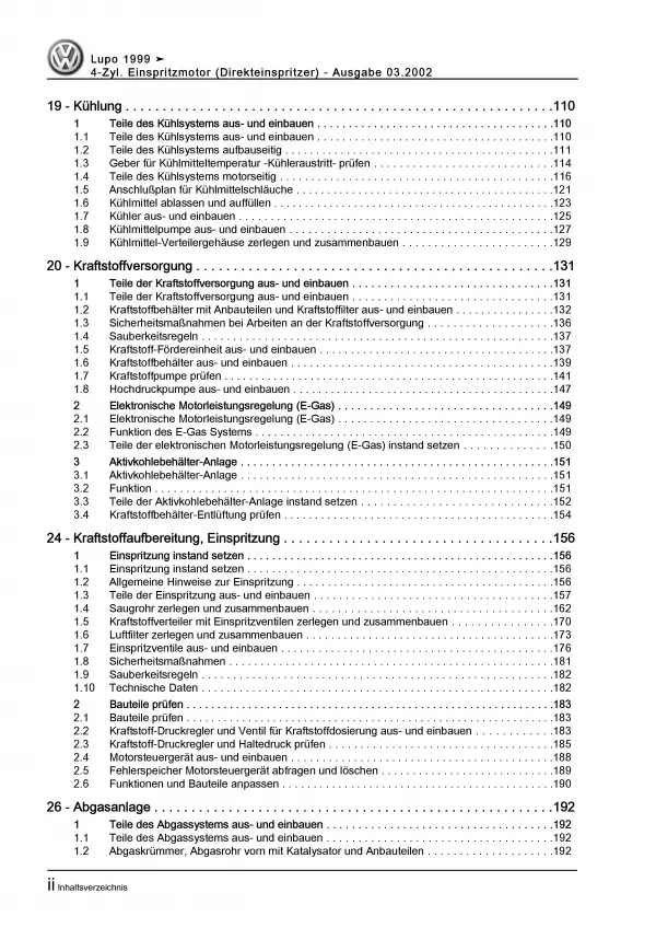 VW Lupo Typ 6X 1998-2006 4-Zyl. 1,4l Benzinmotor 105 PS Reparaturanleitung PDF