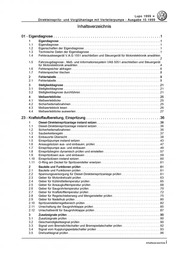 VW Lupo 6X (96-06) Diesel Direkteinspritz- Vorglühanlage Reparaturanleitung PDF