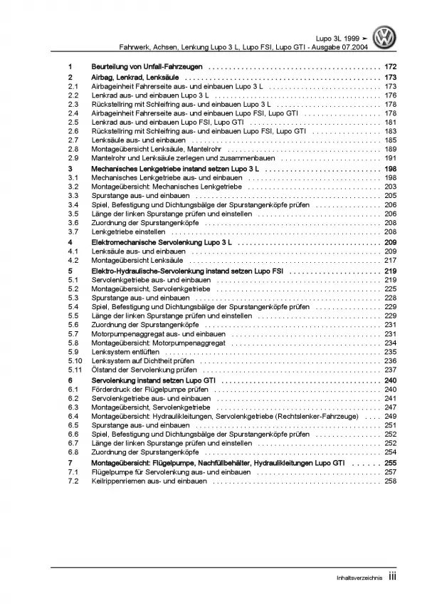 VW Lupo GTI 1998-2006 Fahrwerk Achsen Lenkung Reparaturanleitung