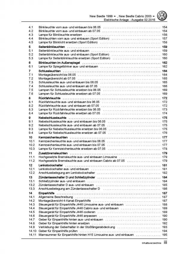 VW New Beetle (97-10) Elektrische Anlage Elektrik Systeme Reparaturanleitung PDF