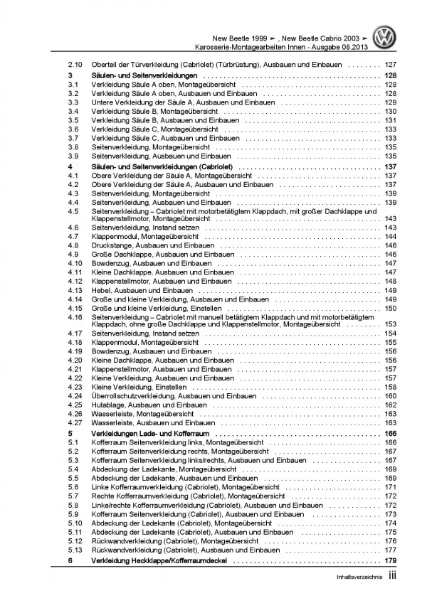 VW New Beetle 9C (97-10) Karosserie Montagearbeiten Innen Reparaturanleitung PDF