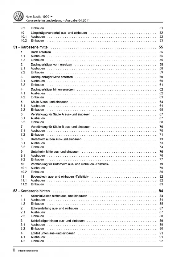 VW New Beetle 9C (97-10) Karosserie Unfall Instandsetzung Reparaturanleitung PDF