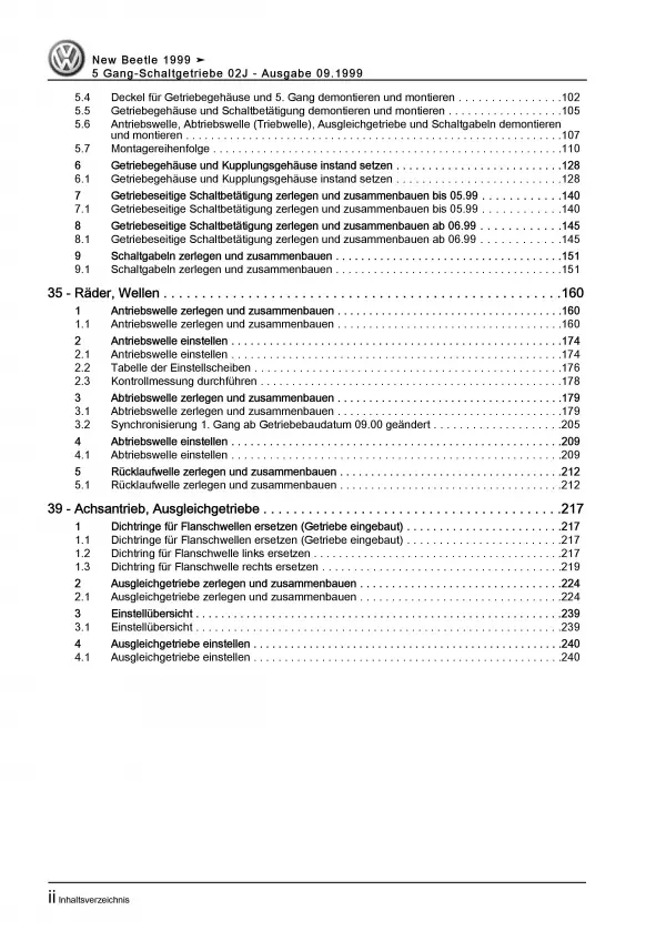 VW New Beetle (97-10) 5 Gang 02J Schaltgetriebe Kupplung Reparaturanleitung PDF