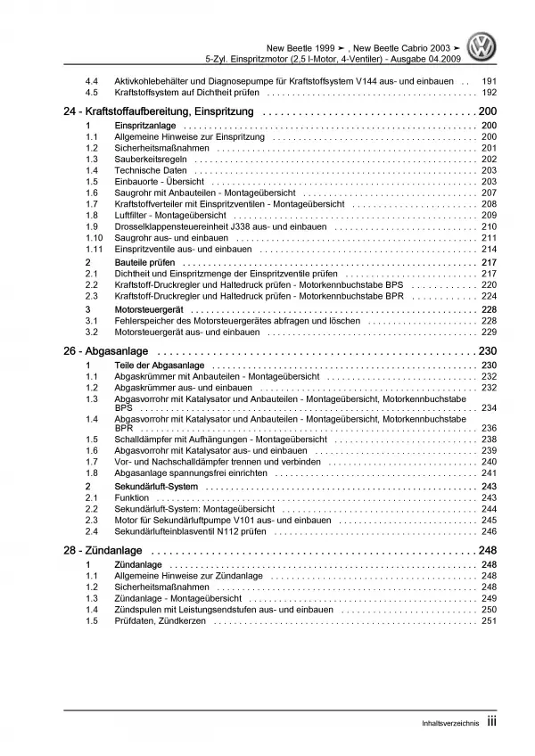 VW New Beetle 9C 1997-2010 5-Zyl. 2,5l Benzinmotor 150 PS Reparaturanleitung PDF