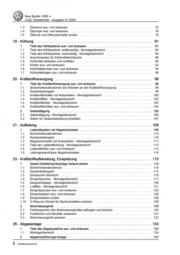 VW New Beetle 9C 1997-2010 4-Zyl. 1,9l Dieselmotor 90 PS Reparaturanleitung PDF