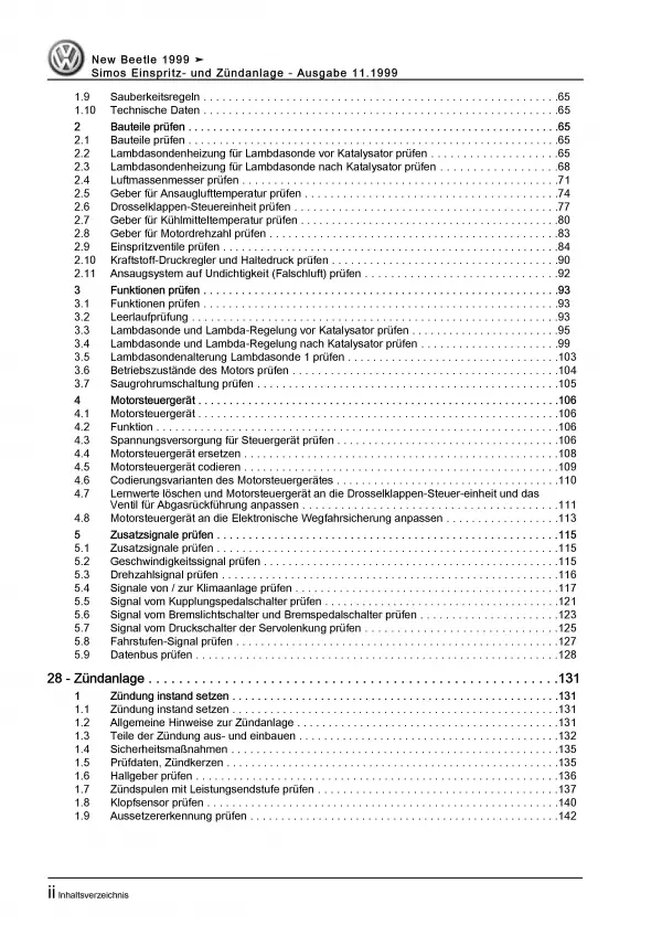 VW New Beetle (97-10) 74 kW Simos Einspritz- Zündanlage Reparaturanleitung PDF