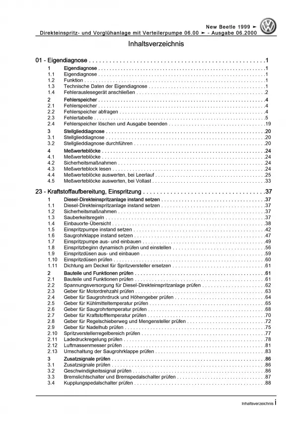 VW New Beetle (00-10) Direkteinspritz- Vorglühanlage 90PS Reparaturanleitung PDF