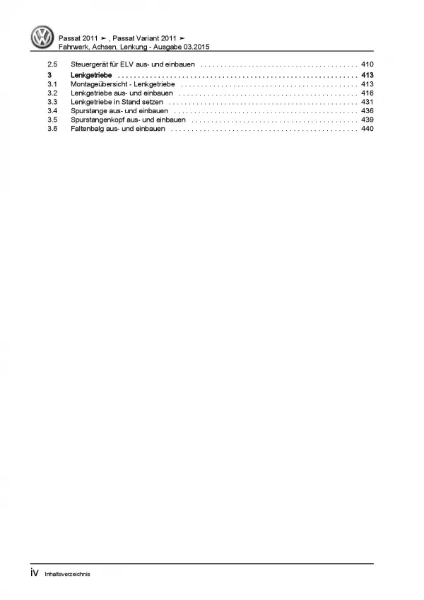 VW Passat 7 Typ 3C 2010-2014 Fahrwerk Achsen Lenkung Reparaturanleitung PDF