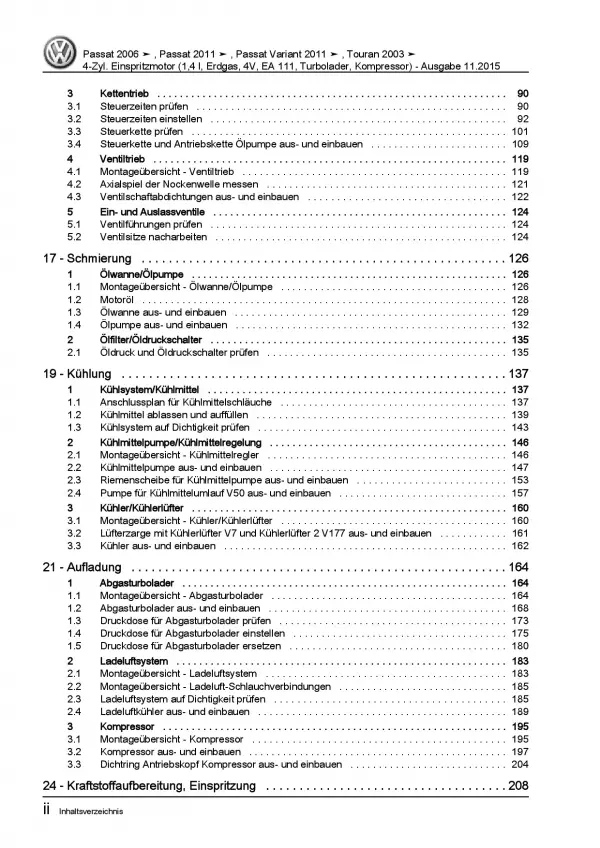 VW Passat 7 3C (10-14) 4-Zyl. 1,4l Erdgas Benzinmotor 150 PS Reparaturanleitung