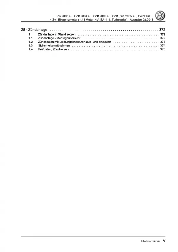 VW Passat 7 Typ 3C (10-14) 4-Zyl. 1,4l Benzinmotor 122 PS Reparaturanleitung PDF