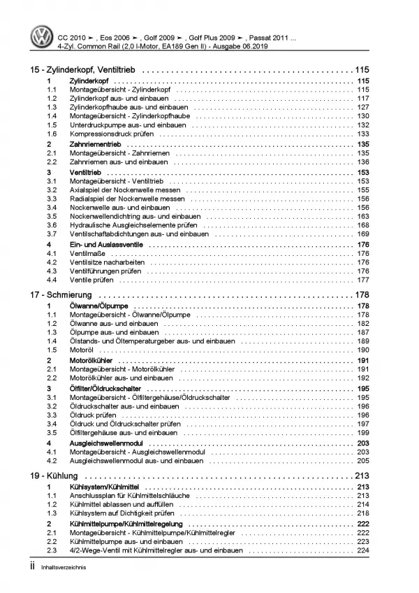 VW Passat 7 3C 2010-2014 2,0l Dieselmotor 110-177 PS TDI Reparaturanleitung PDF