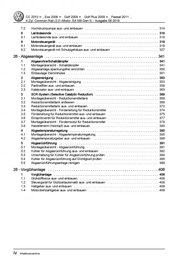 VW Passat 7 3C (10-14) 4-Zyl. 2,0l Dieselmotor 110-177 PS TDI Reparaturanleitung