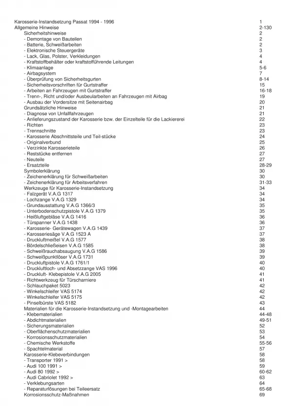 VW Passat 4 3A 1993-1997 Karosserie Unfall Instandsetzung Reparaturanleitung PDF