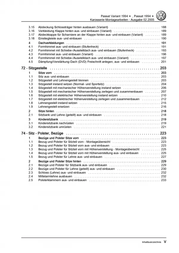 VW Passat 4 3A 1993-1997 Karosseriearbeiten Innen Außen Reparaturanleitung PDF