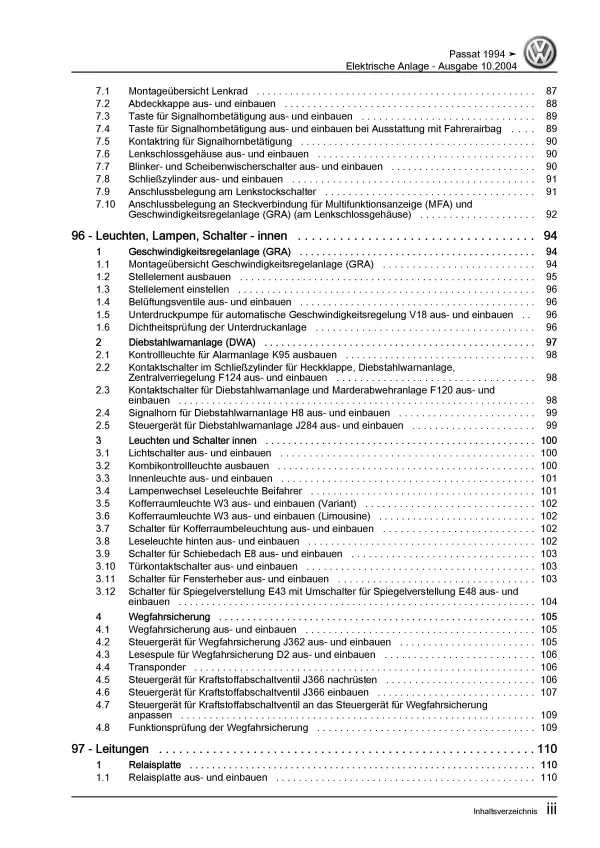 VW Passat 4 3A 1993-1997 Elektrische Anlage Elektrik Systeme Reparaturanleitung