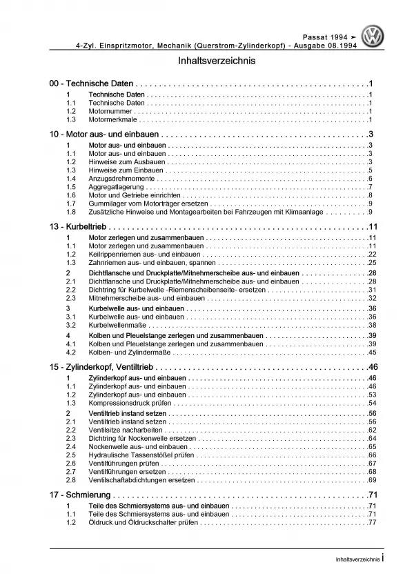 VW Passat 4 3A (93-97) 4-Zyl. 100 PS Benzinmotor Mechanik Reparaturanleitung PDF