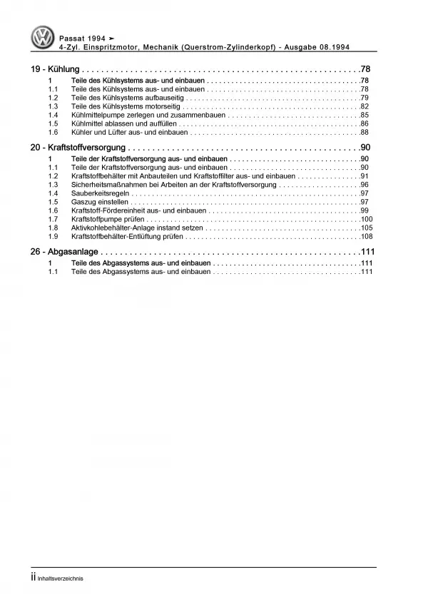 VW Passat 4 3A (93-97) 4-Zyl. 100 PS Benzinmotor Mechanik Reparaturanleitung