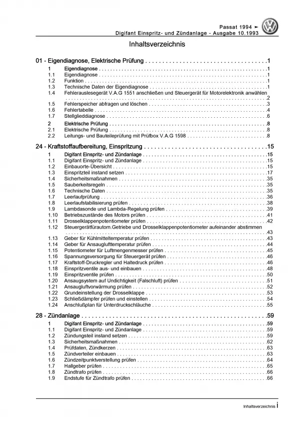 VW Passat (93-97) 115 PS Digifant Einspritz- Zündanlage Reparaturanleitung PDF