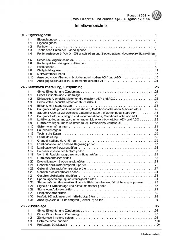 VW Passat (93-97) Simos Einspritz- Zündanlage 1,6l 2,0l Reparaturanleitung PDF