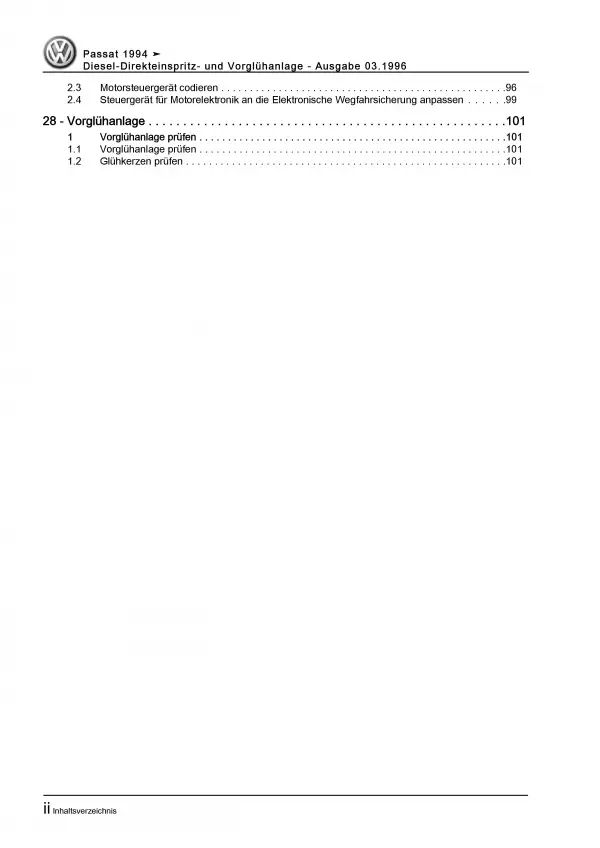 VW Passat 3A (93-97) Diesel Einspritz- Vorglühanlage 1,9l Reparaturanleitung PDF