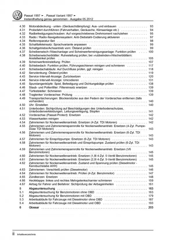 VW Passat 5 3B (96-05) Instandhaltung Inspektion Wartung Reparaturanleitung PDF