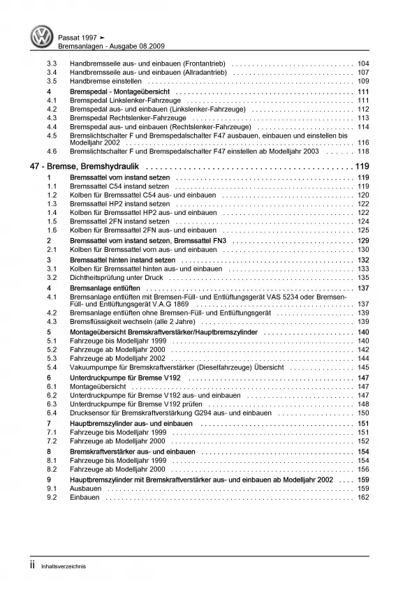 VW Passat 5 Typ 3B 1996-2005 Bremsanlagen Bremsen System Reparaturanleitung